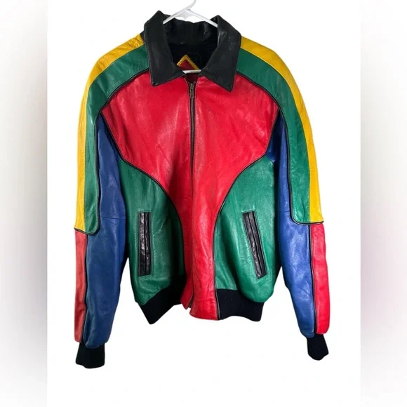 Michael Hoban RARE North Beach Leather Colorblock Moto Jacket Vintage Mens 40